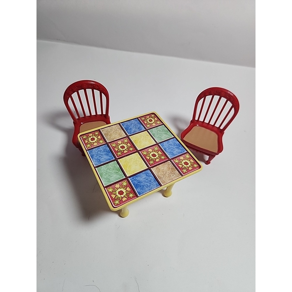 Fisher Price Loving‎ Family Dream Dollhouse Kitchen Table 2 Red Chairs 3pc Set